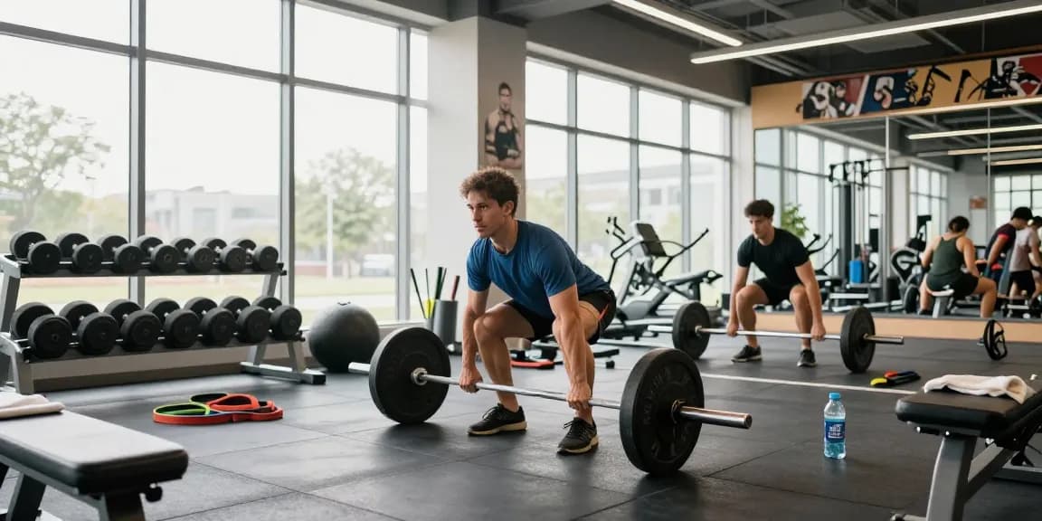 Prime Pharma Steroids: Sportieve man die deadlifts uitvoert in een moderne sportschool.