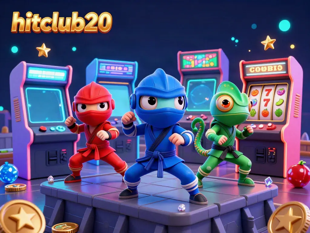 Experience the vibrant gaming world of hitclub20 with dynamic ninja chameleons and slot reels.
