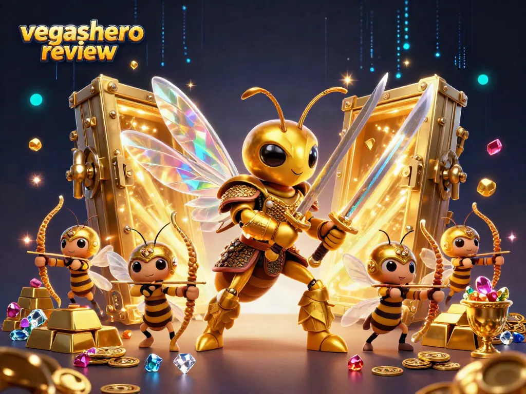 Enjoy the vibrant vegashero review with engaging elements like gold treasures and game excitement.