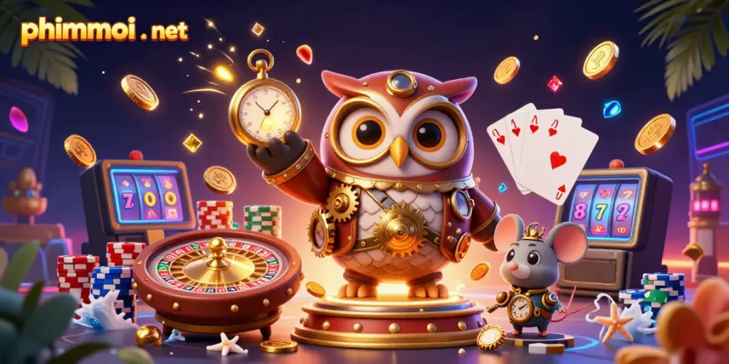 Engage with phimmoi . net's thrilling casino experience featuring a whimsical time-traveling owl!