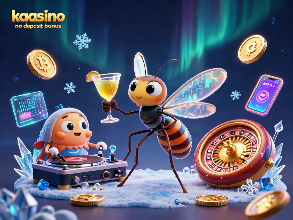 Experience the fun of kaasino casino no deposit bonus with vibrant 3D cartoon characters and crypto elements.