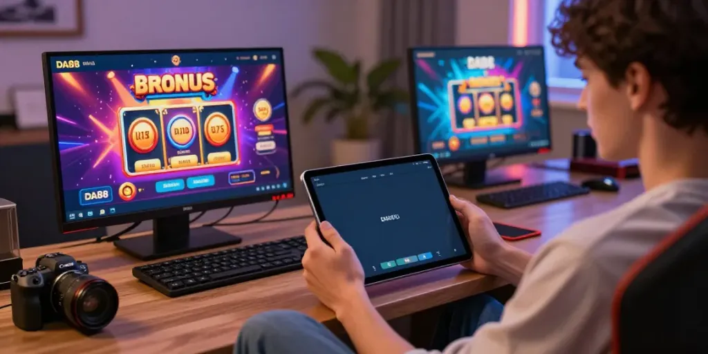 Engaging in an online slot game on DA88 platform with vibrant graphics.