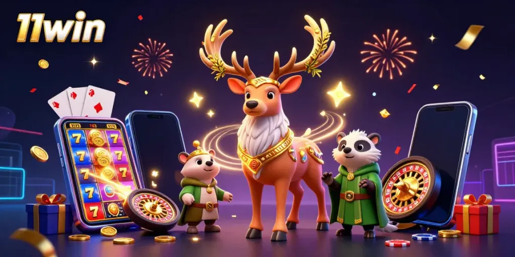 Engage with 11win's vibrant casino scene featuring fantasy characters and dynamic gaming elements.