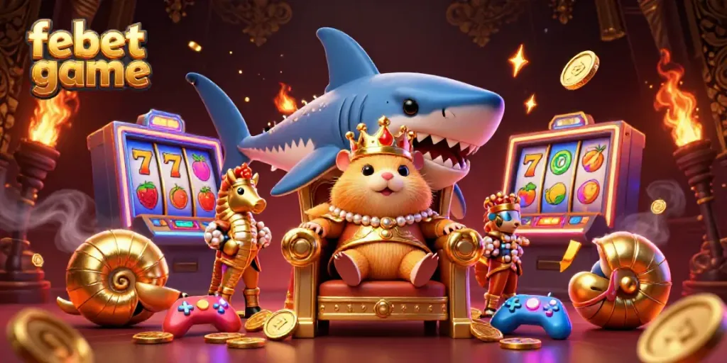 Experience the thrilling febet game with a royal hamster king in a vibrant 3D casino world.