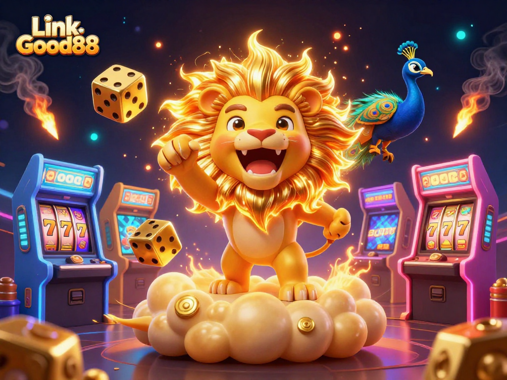 Experience the thrill of jackpot wins at Link Good88 with vibrant casino elements and 3D characters.