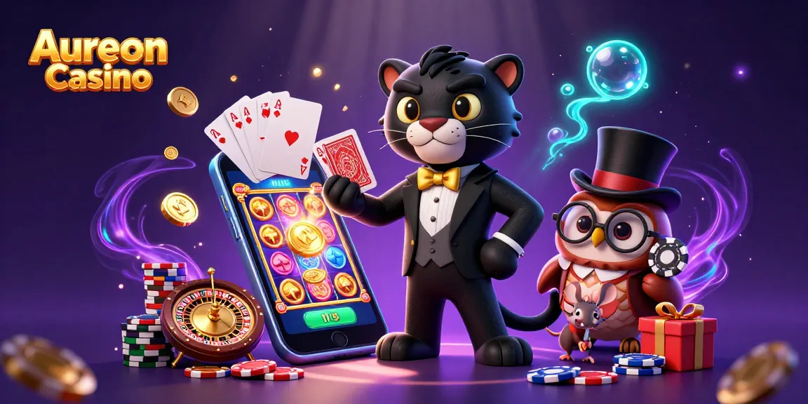 Aureon Casino offers thrilling gaming with a stylish panther and friends at the card table.