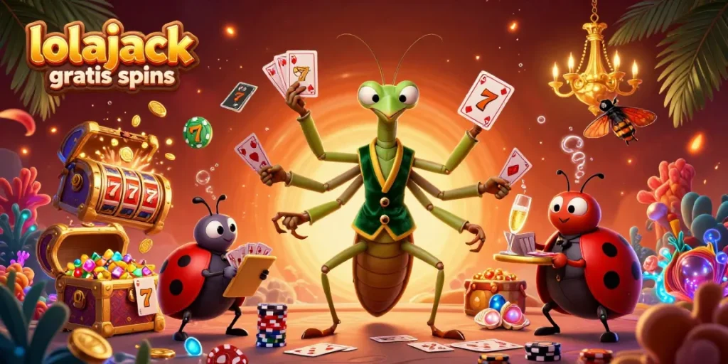 Win with lolajack casino gratis spins in this vibrant, dynamic 3D casino scene filled with action.
