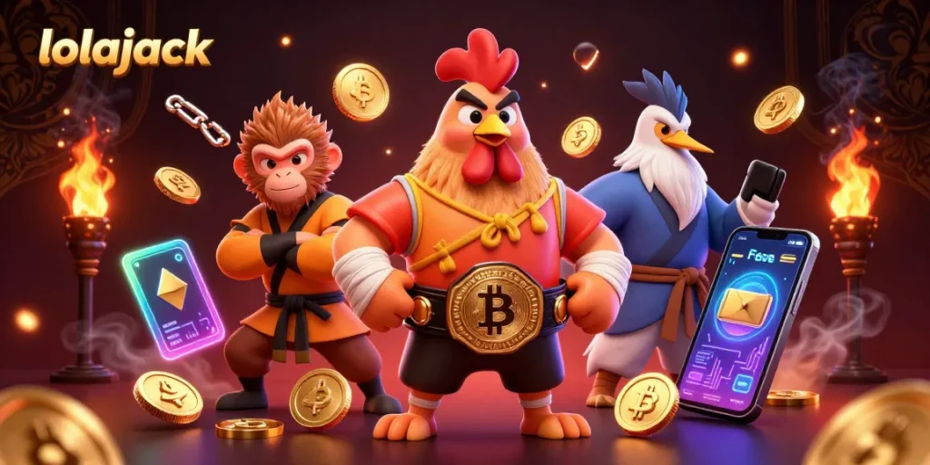 Experience thrilling gameplay at lolajack with 3D cartoon characters celebrating casino winnings.