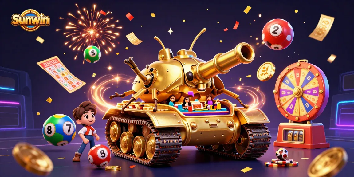 Engage in fun at Sunwin's vibrant mini casino inside a golden beetle tank with dynamic game elements.